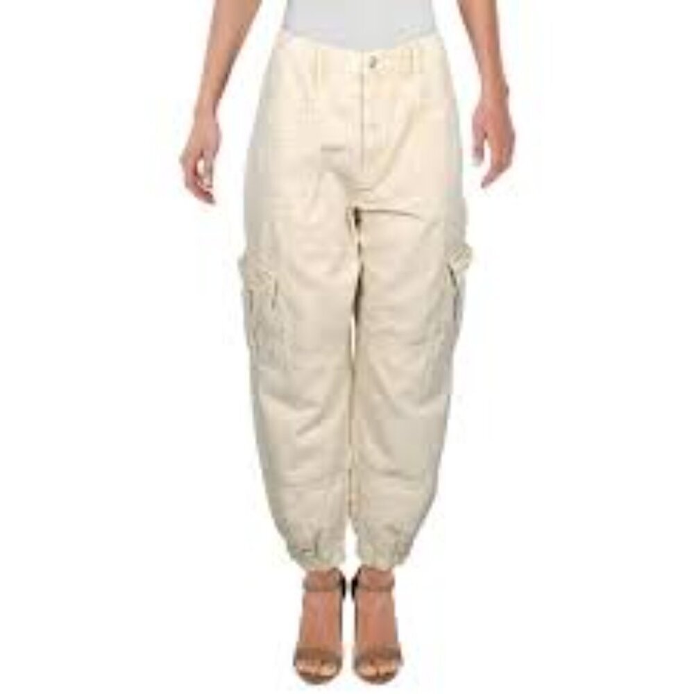 Free People Platoon Cargo Pants Khaki denim joggers jeans L - Picture 15 of 15
